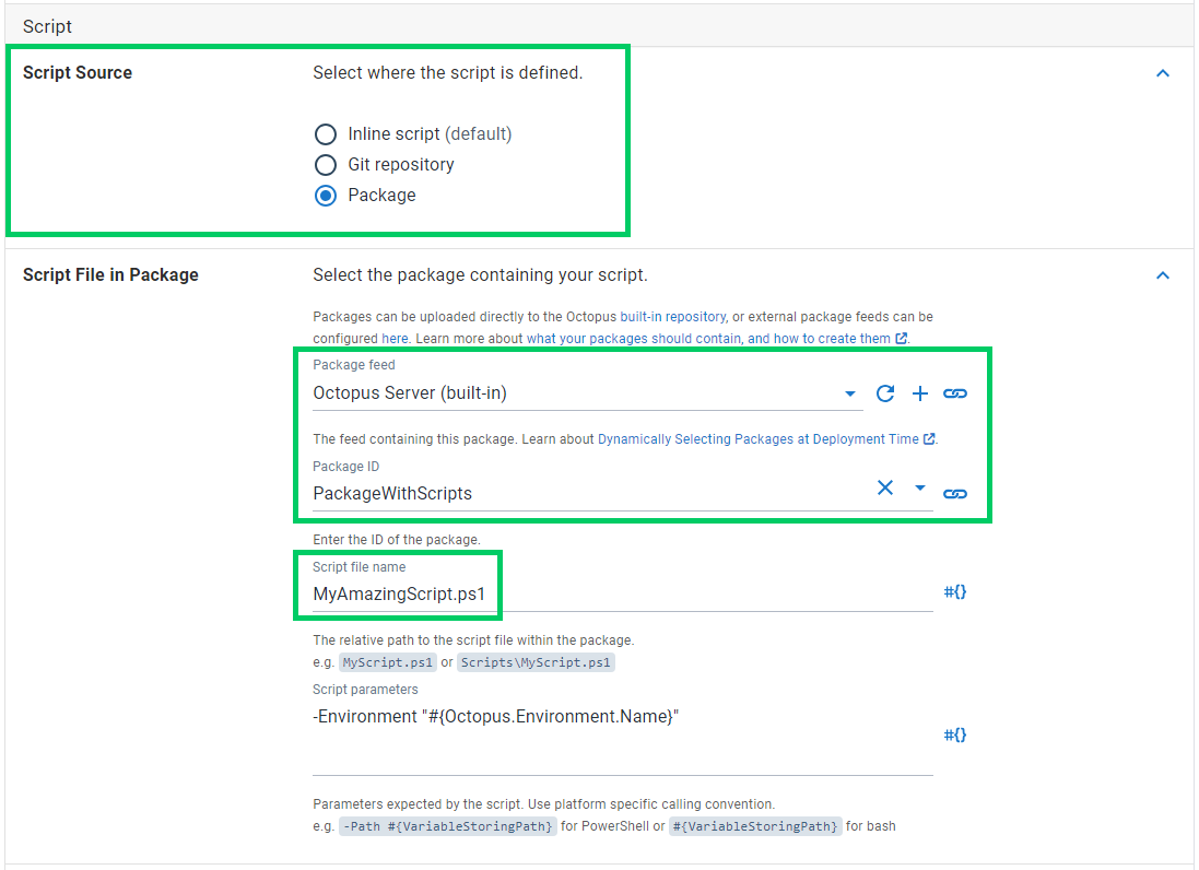 Selecting a script file from inside a package in the Run a Script step